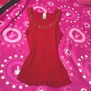 Y2k Red Lace Trim Tank Top Size Medium